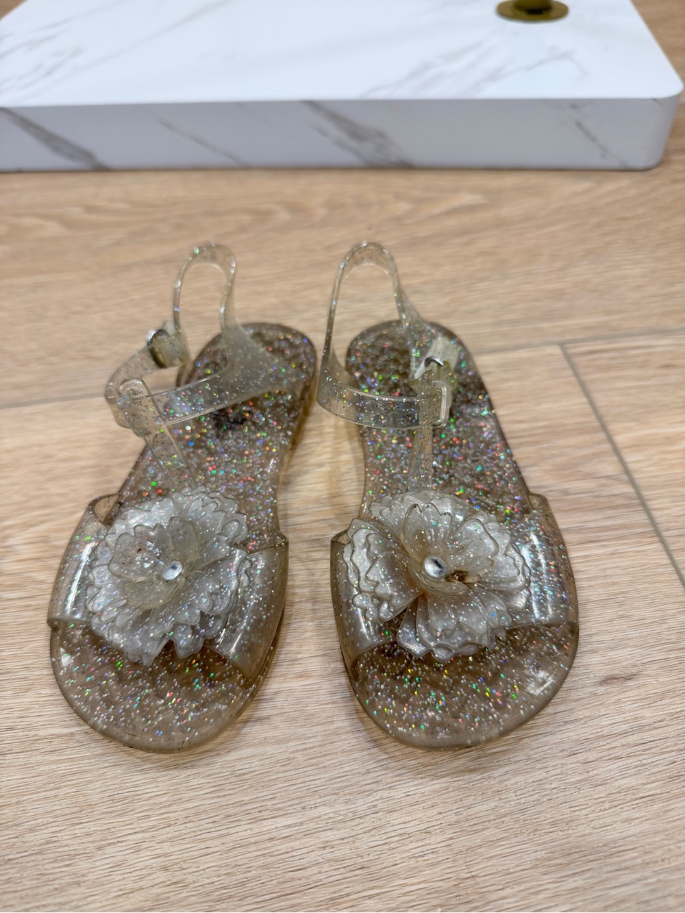Old Navy Sparkle Jelly Sandals with Pearl Flower Accent